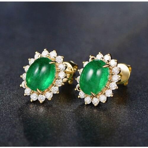 Vintage emerald gemstones green jade crystal zircon diamonds stud earrings for women 14k gold color jewelry bijoux bague gifts