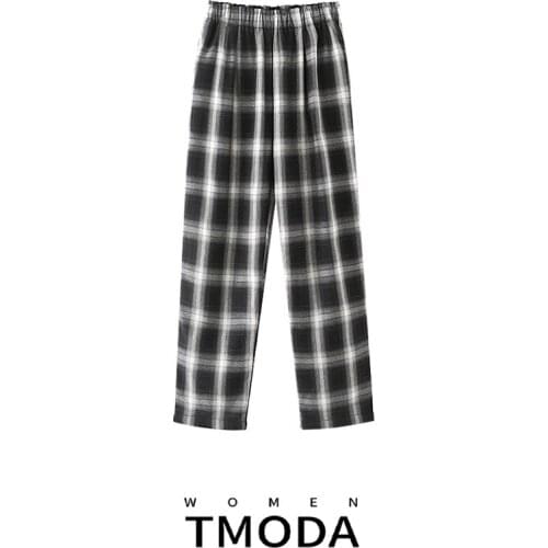 TMODA527 2021 Women Vintage Plaid Print Pockets Harem Pants Female Elastic Waist Casual Ankle Length Trousers Pantalones Mujer