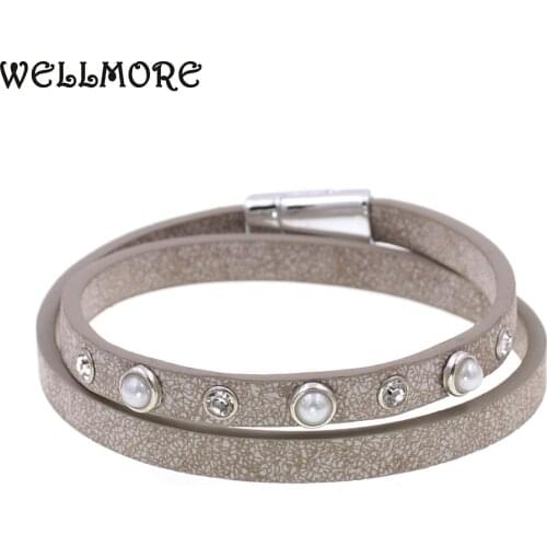 WELLMORE 2 Layers leather bracelet 7 colors stars crystal bracelets for women Bohemian bracelet drop shipping
