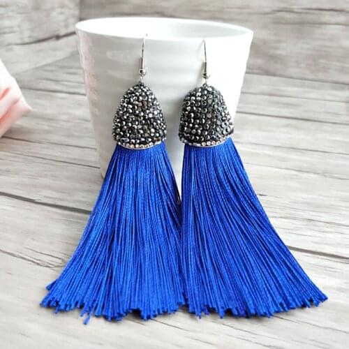 1 Pair cotton Silk Tassel Earrings,Pave crystal Rhinestone Tassel Jewelry, For Women Bohemia Earrings ER488