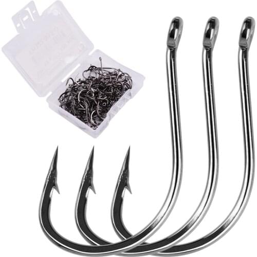 100pcs/box Fishing Hooks Set Carbon Steel Single Circle Fishhook Fly Fishing Jip Barbed Carp Hooks Sea Tackle Accessories