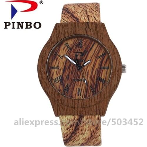 100pcs/lot Hot Sales Wood Mens Watch Round Clock Sport Watches Wholesale Simple Watches Leather Business Watch