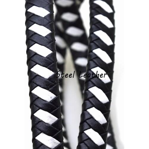 2m/lot Approx 12*6mm black white Flat Braided Leather Cord For DIY Necklace Bracelet Making String Rope Thread Jewelry Cords