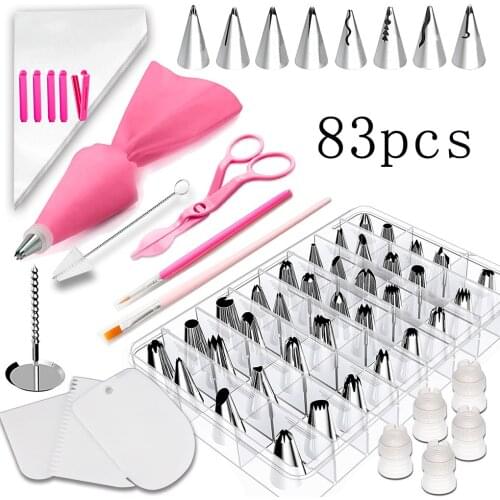 83 Pcs/set Cake Decorating Icing Bag Nozzles Set Disposable Piping Bag Stainless Steel Nozzles Kit
