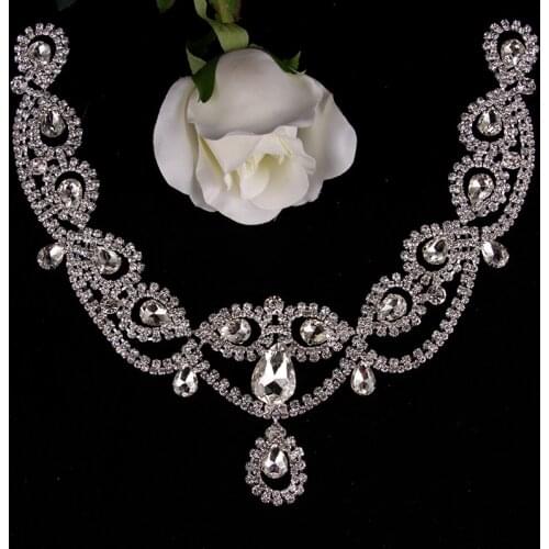 Cusack Shine Pendant Crystal Rhinestones Applique for Wedding Dresses Bikini Necklace Collar Applique Sew on Silver Gold