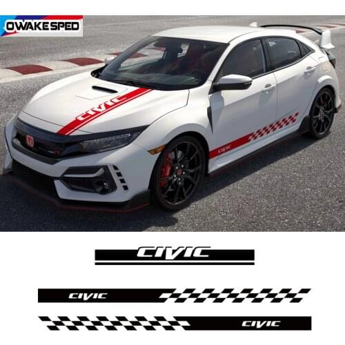 Car Door Side Skirt Sticker For Honda Civic TypeR Hatchback Sedan Auto Hood Bonnet Stripes Racing Sport Styling Vinyl Film Decal