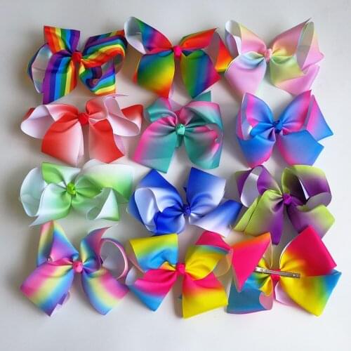 Least 8'' grosgrain ribbon hair bows hair clips boutique rainbows bow girls hairbow For Teens Gift 120pcs/lot