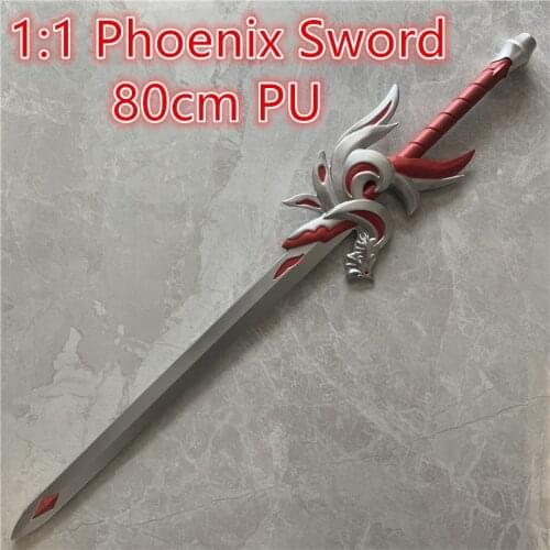 80cm Big Sword Chinese Style Red Silver Phoenix Sword 1:1 Cosplay Sword Martial Arts Sword PU Model Kids Toy