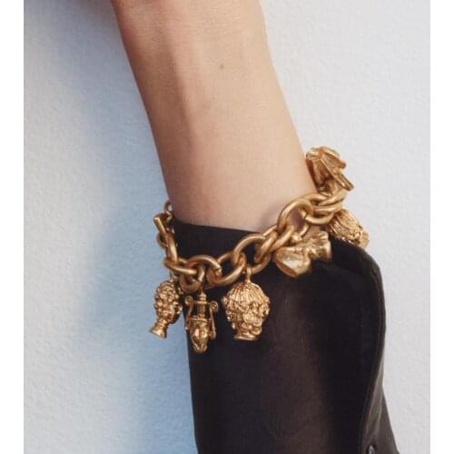 Best Lady ZA Vintage Vase And Face Bracelets for Women Trendy Cute Gold Color Chain Link Bracelets Jewelry Party Gifts Wholesale