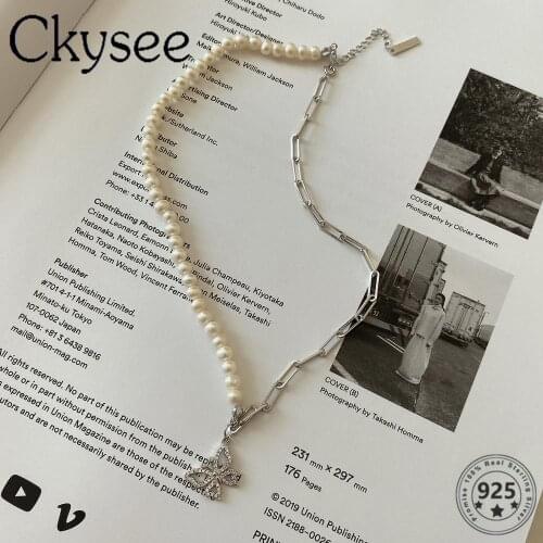 Ckysee New 925 Sterling Silver Necklace Irregular Pearl Butterfly Pendant Necklace For Fashion Women Simple Fine Charms Jewelry