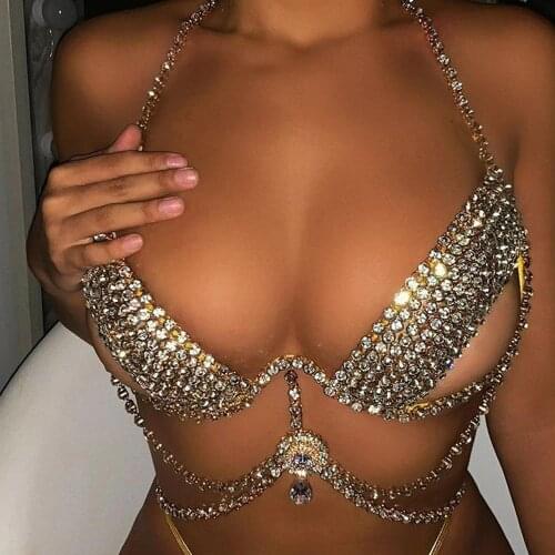 Cosysail Sexy Bralette Rhinestone Bra Chain Chest Bikini Body Jewelry Luxury Crystal Belly Waist Chain Harness Underwear Outfits