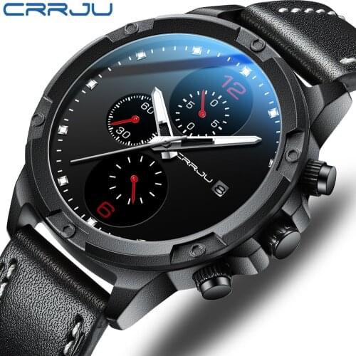 CRRJU Mens Watches 2020 Minimalist Mens Fashion Simple Men Business Waterproof Chronograph Genuine Leather Belt Quartz Watch