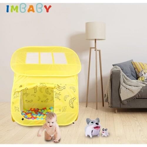 IMBABY Baby Playpens Foldable Childrens Play House Kid Balls Pool Cartoons Banana Castle Toys Tent Double Door Playground