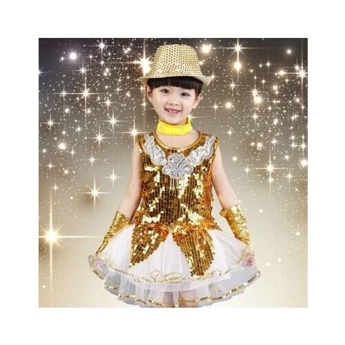 Girls Jazz Dress Dance Costume One-Shoulder Sparkly Sequins Mesh Dress Hairclip Wristband Modern Contemporary Dance Dress
