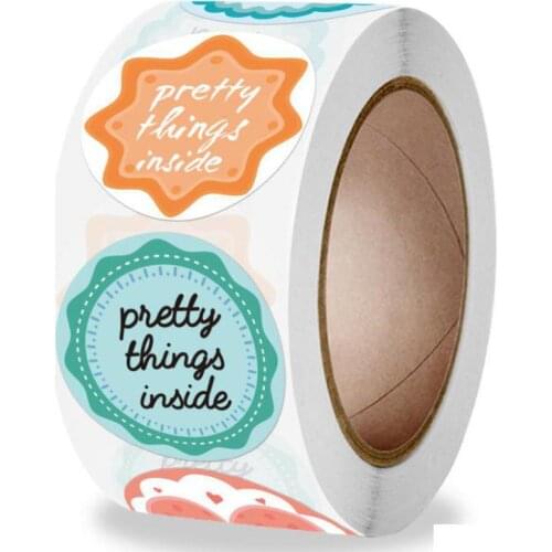 500pcs Pretty Things Inside Stickers Round Thank You Sticker Labels for Small Business Envelope Bag Gift Seals Party Supplies