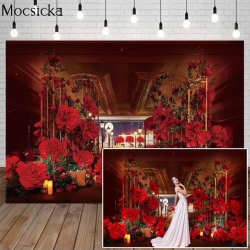 Mocsicka Valentines Day Red Rose Flower Photography Background Wedding Bridal Shower Romantic Backdrop Decoration Props Studio