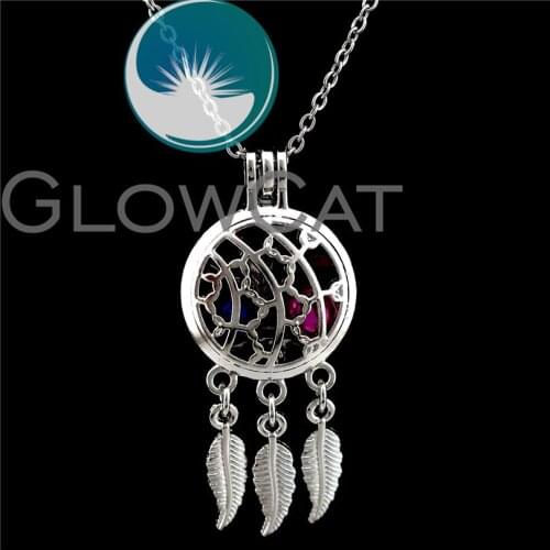 K726 Dreamcatcher Woven Mesh Design Beads Cage Essential Oil Diffuser Stone Pearl Cage Locket Necklace Kids Girl Party Gift