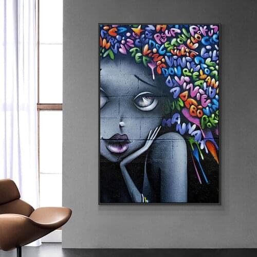 Canvas Painting Graffiti Wall Art Beautiful Girl and Prints Wall Pictures for Living Room Decoration Home Decor