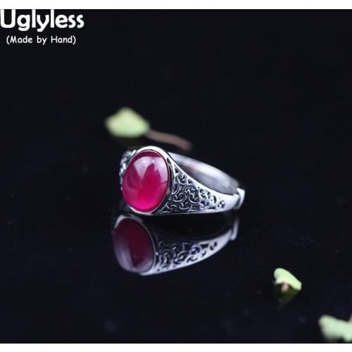 Uglyless Pretty HOT PINK Corundum Gemstones Rings for Women Adjustable Open Rings Real 925 Sterling Silver Hollow Jewelry R954