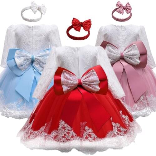 Lace Flower Newborn Baby Girl Clothes Wedding Party Princess Dress Autumn Winter Long Sleeve Baby Girl Clothing Size 0-24 Months