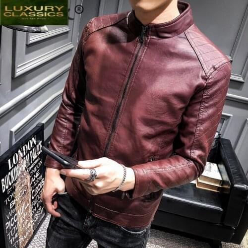 PU Leather Jacket Genuine Men Fashion Autumn Leather Coat 2021 Streetwear Moto Jaqueta De Couro Slim Fit Jakcets LW1325