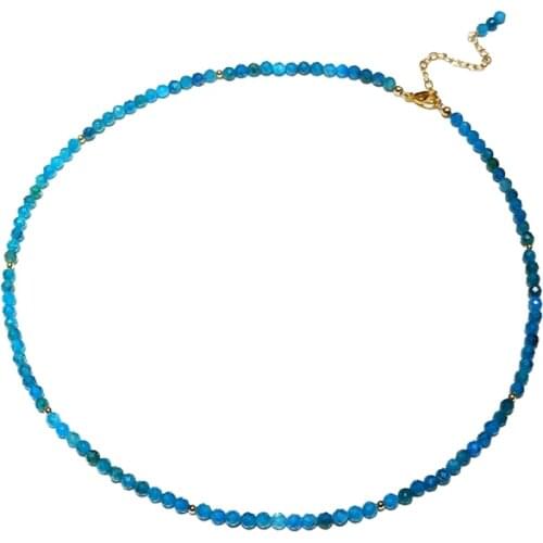 Lii Ji Natural Blue Apatite 3mm Sparkling Beaded 14K Gold Filled Necklace 40+5cm