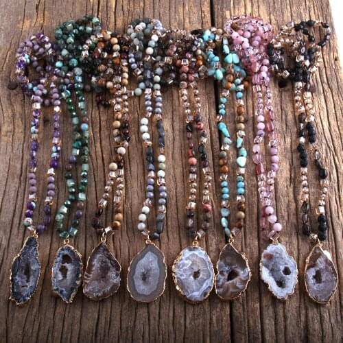 RH Fashion Boho Jewelry 6mm Random Shape Natural Stones and Crystal With Pendant Irregular Druzy Necklaces Gift Dropship