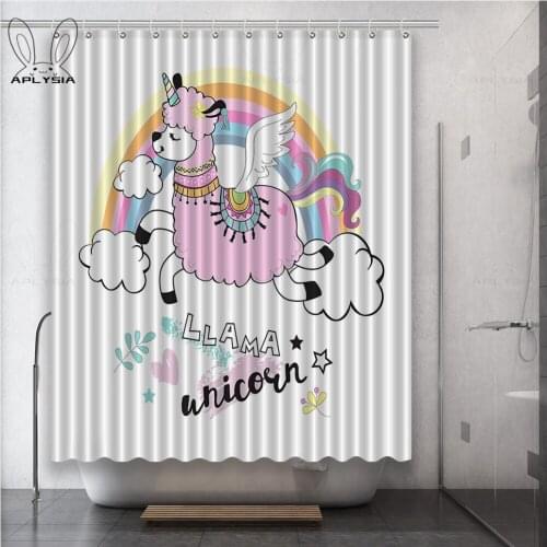 Cartoon Alpaca White Alpaca Brown Alpaca Red Alpaca Polyester Fabric Shower Curtain for Bathroom with Plastic Hooks