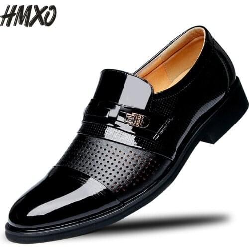 HMXO Frosted Pattern Pointed Toe Large Size Business Mens Shoes Hollow Out British Style Handsome Mens Casual Leather Shoes