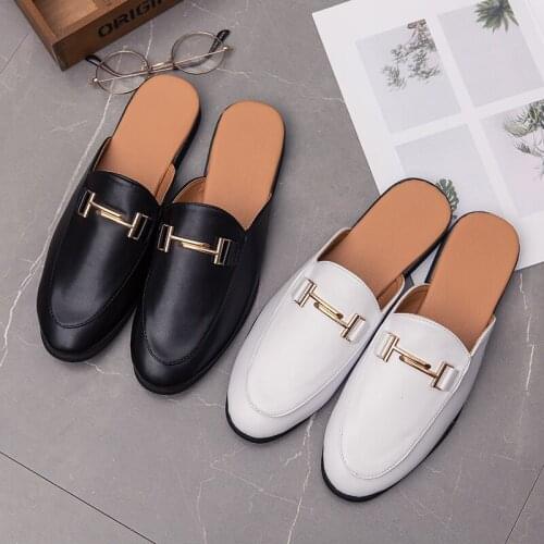 Big Size Slippers Men Loafers Leather Casual Shoes Fashion Spring Black Outdoor Slides Indoor Mens Flats Non-slip Lazy Shoes