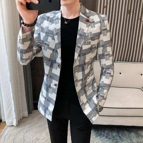 2020 Mens Casual Printed Suit Youth New Double Buckle Fashion blazer
