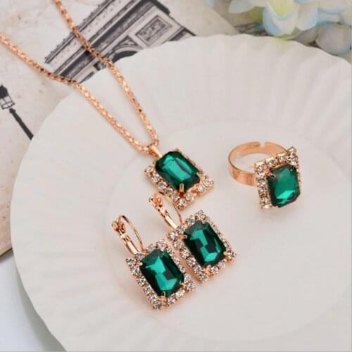 Fashion Crystal Necklace Earrings Ring Set For Women Jewelry Sets Christmas Gifts