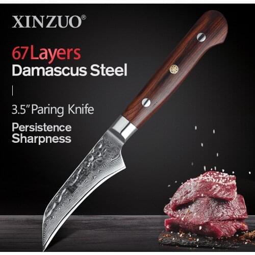 XINZUO Brand 3.5 inch Paring Knife Kitchen Steel 67 Layers Damascus Steel Cooking Tools Rose Wood Handle Kitchen Knife Sharp