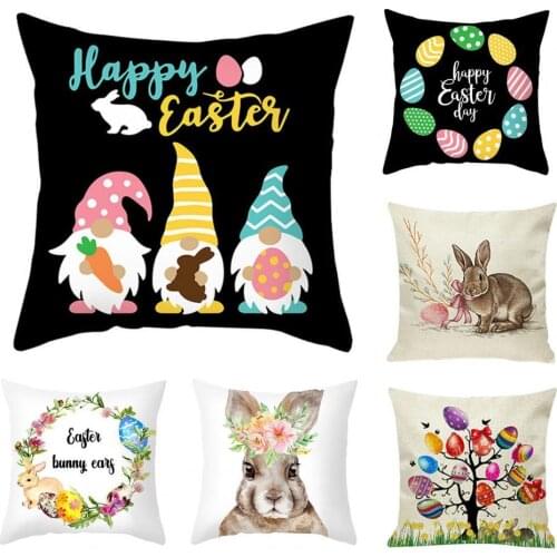 Easter Bunny Garland Print Pillow Case Sofa Pillowslip Staff Gift Bedding Decor Easter Bunny Garland Print Pillow