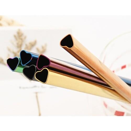 Drinking Straw with Brush Reusable Metal Straw Set Heart Shaped Bubble Tea Straws 304 Stainless Steel Pearl Milkshake Straw Set