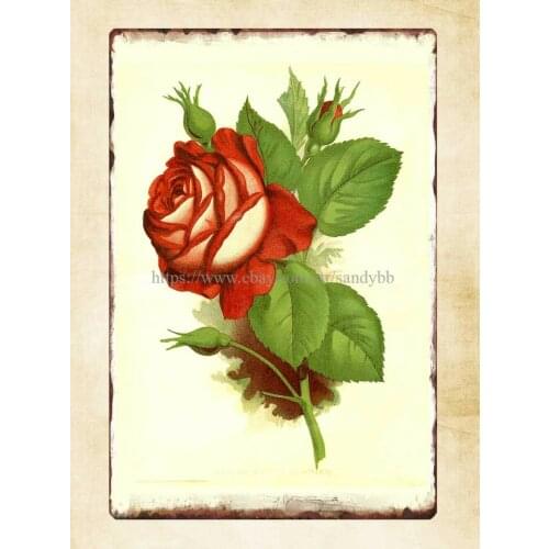 Retro rose plant metal tin sign garden outdoor wall art wall art