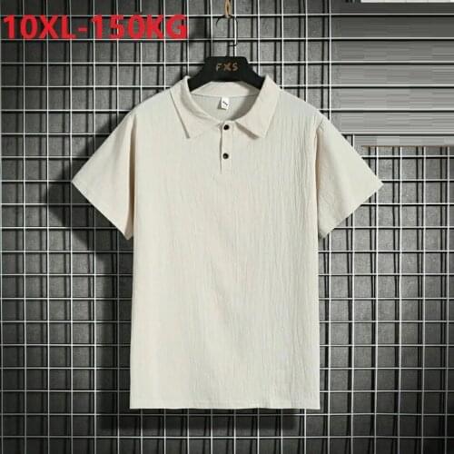 Summer men Chinese style polo shirts short sleeve tang suit turn down collar simple tees large size 8XL 9XL 10XL loose fat tops