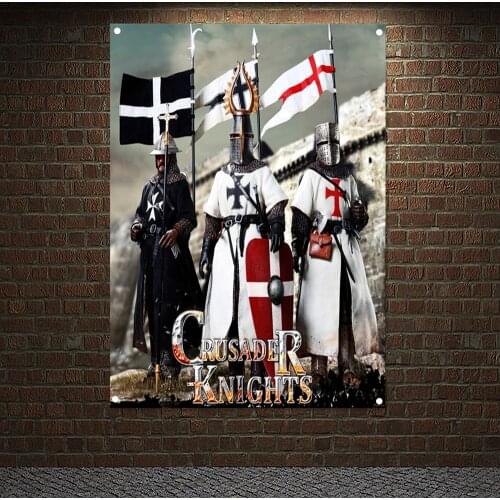 Knights Templar Battle Flag Banners Ancient Art of War Medieval Warriors Poster Canvas Painting Vintage Wall Hanging Tapestry n7