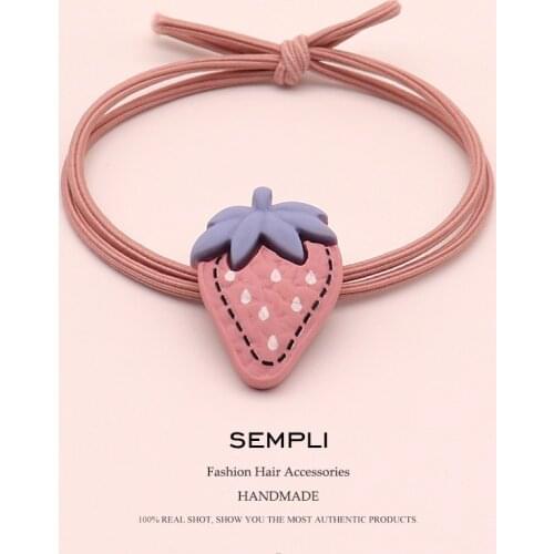Sempli 10 Colors Cartoon Strawberry Pineapple Girls Women Elastic Hair Bands Handmade Kid Children Rubber Bands