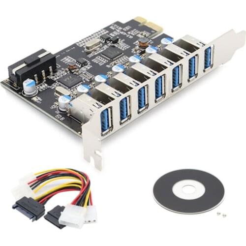 Super Speed PCIE 7 Port USB 3.0 Adapter Card With 4PIN IDE Molex Power Connector NEC Host Controller PCI-E Express Card