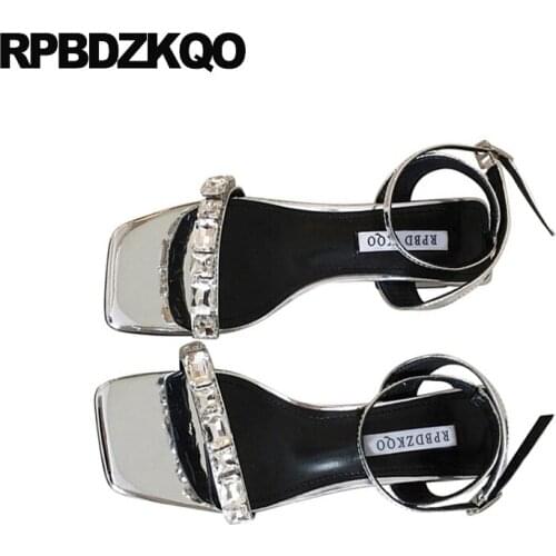 Wedding designer shoes women luxury 2019 bling toe ring rhinestone high quality bridal block ankle strap crystal sandals square