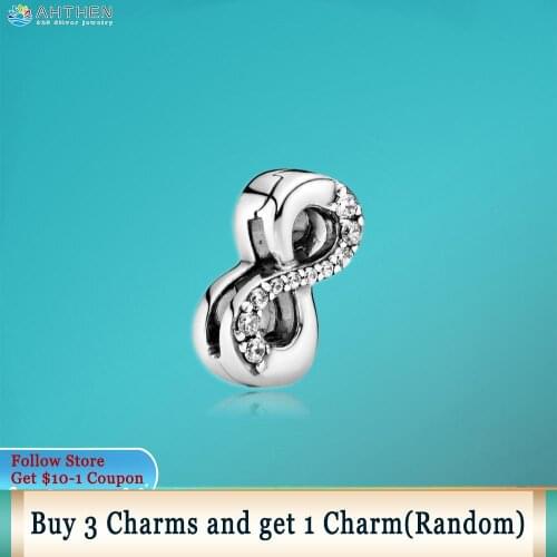 Ahthen 925 Sterling Silver Bead Sparkling Infinity Clip Charms fit Original Pandora Bracelets for Women Jewelry Making Girl Gift