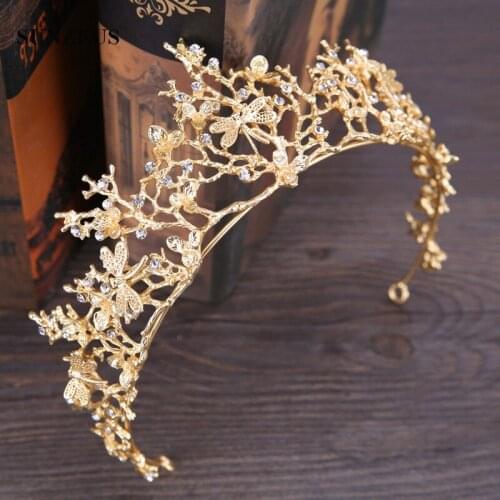 Vinatge Golden Color Baroque Bridal Crowns Branches Leaf Wedding Tiara Girls Hair Acessorios De Cabelo SQ0251