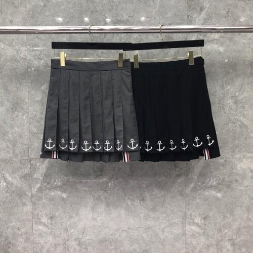 2021 Fashion Brand Skirts Women Slim Skirts Above Knee Mini Skirt Anchor Embroidery Casual Summer Short Pleated Skirt