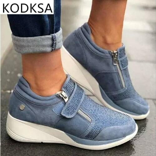 Wedges Shoes Woman Sneakers Zipper Platform Trainers Women Shoes Casual Lace-Up Tenis Feminino Zapatos De Mujer Womens Sneakers