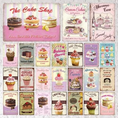 Retro Cup Cake Tin Sign Vintage Food Plate Iron Plate Painting Plaque Restaurant Bar Kitchen Cafe Cake Shop Room Home Decoration
