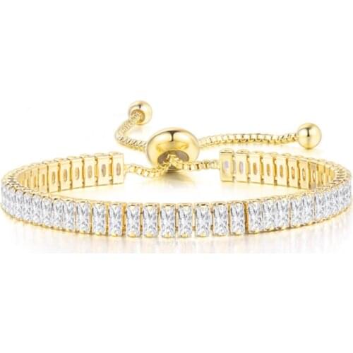 ZHOUYANG Simple Tennis Bracelet For Women Luxury Rectangle Zircon Gold Color Adjustable Bracelets For Girls Gift Jewelry DZH009