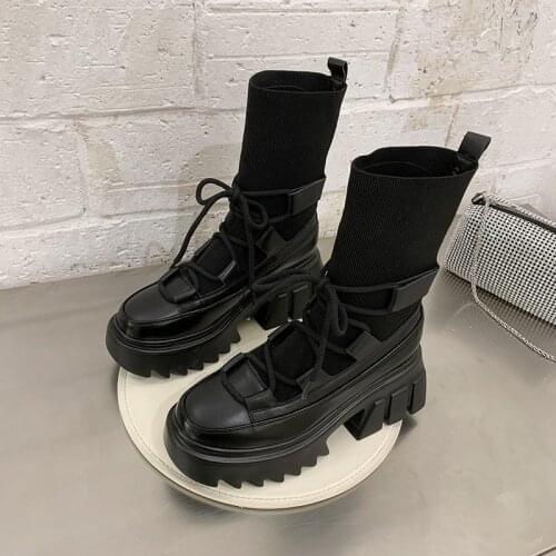 2020 Winter Woman Fashion Sock Boots New Ankle Boots Ulzzang Platform Boots Womens Round Toe Shoes Women Thick Sole Boots Black