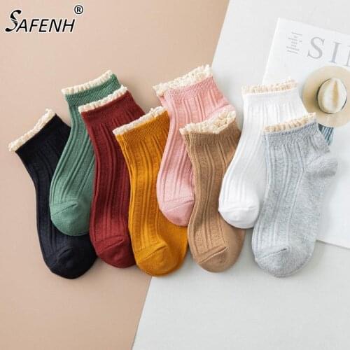 Winter Lace Ruffles Socks Cotton Ankle Lovely Frilly Edge Girls' Women Socks Sweet Casual Short Tube Lady Vintage Ship Socks