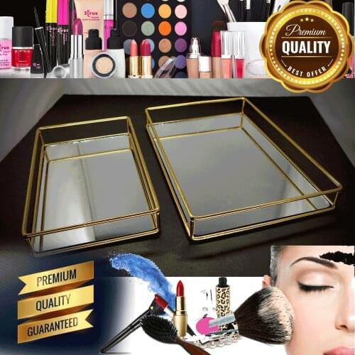 Gold Bronze Mirrored Tray Set Service and Presentation Tray 2 Pieces Aid Mubarak Decoration Mubarak Ramadan